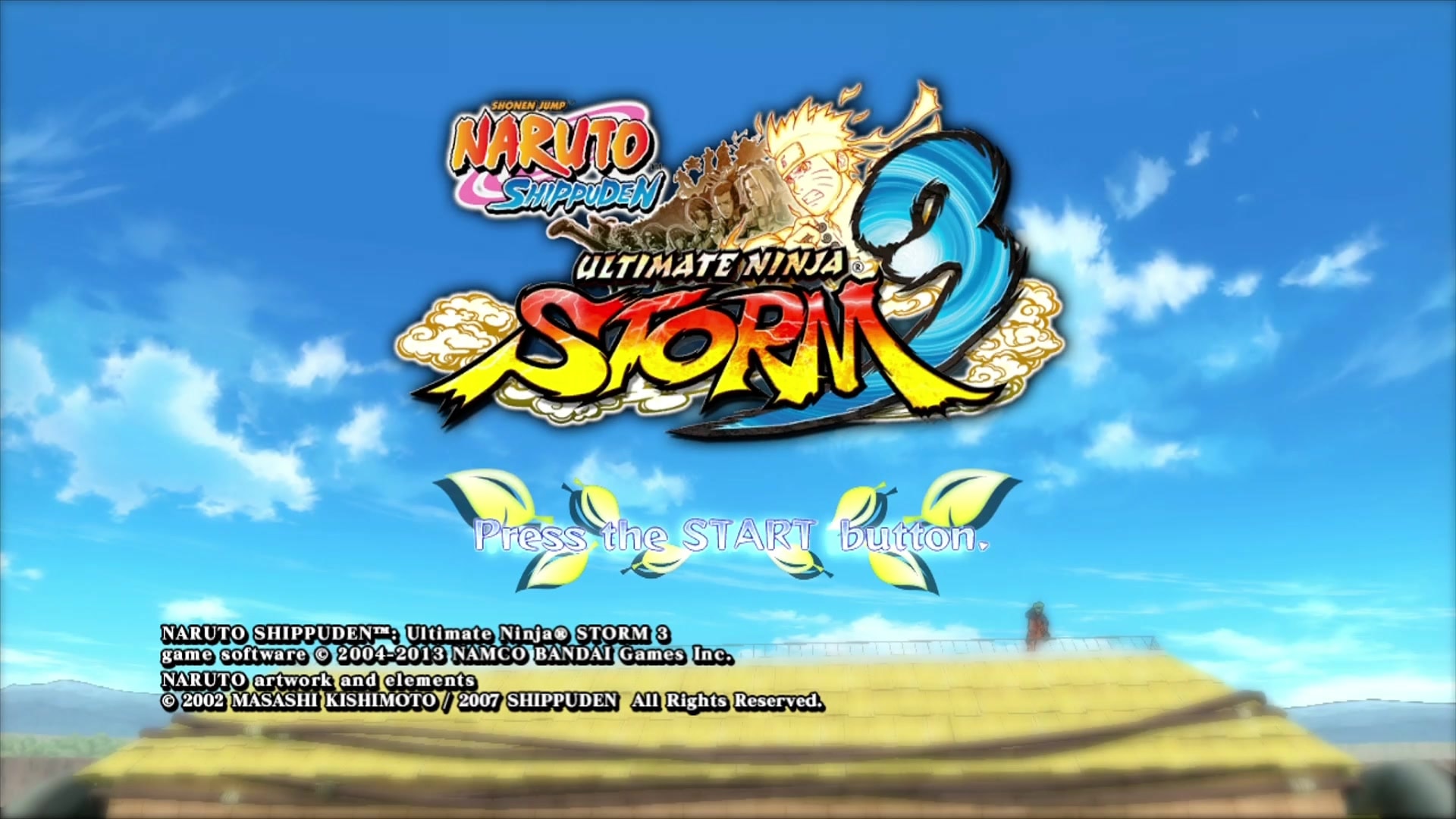 Naruto Shippuden Ultimate Ninja Storm 3 title screen for Xbox 360